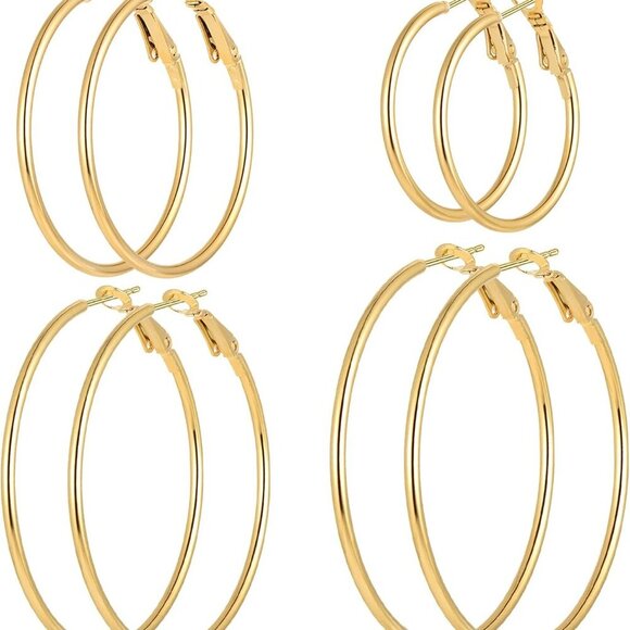 Stainless Steel Gold Hoops Silver Hoop Earrings Hypoallergenic Hoop Cartilage Pi - Picture 1 of 6